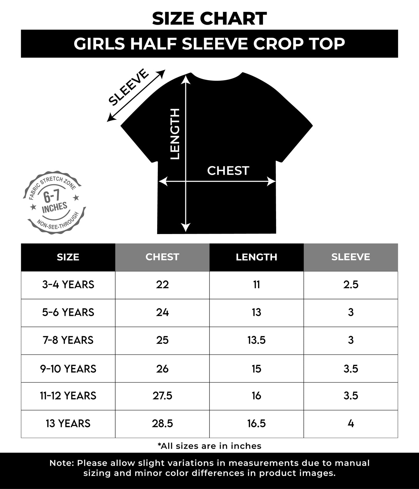 Girls Half Sleeve Crop (Tank Top)