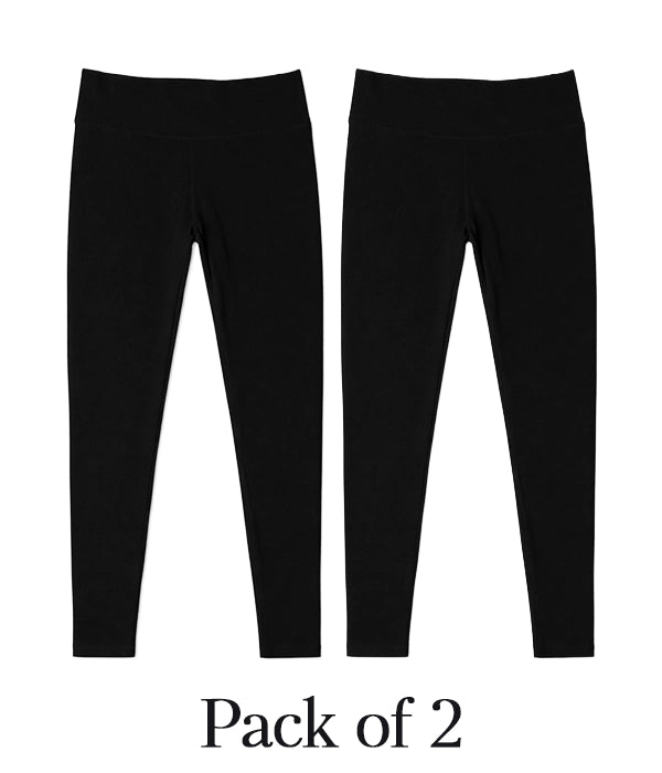 Two black leggings on a white background with 'Pack of 2' text below.High Waist Ankle Length Leggings (Tights)