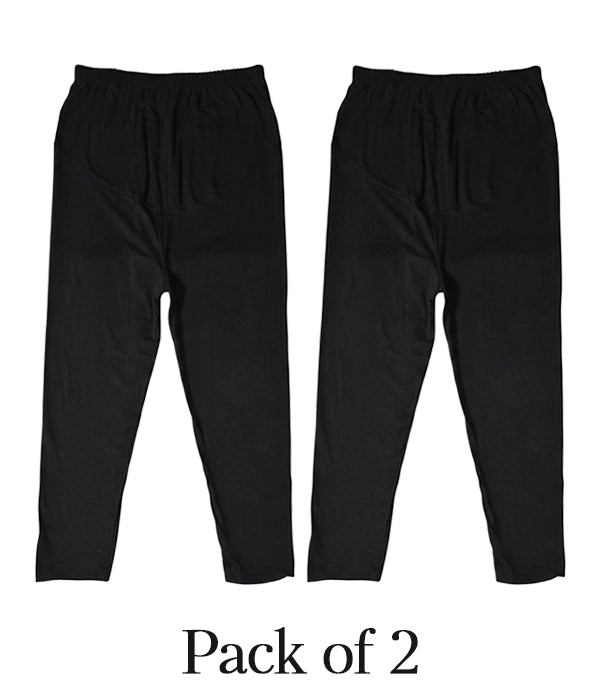 Two black pants displayed side by side on a white background with 'Pack of 2' text below.