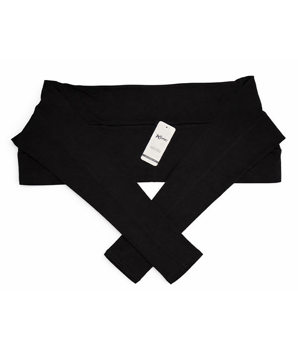 Black sleeve extenders with a brand tag on a white background