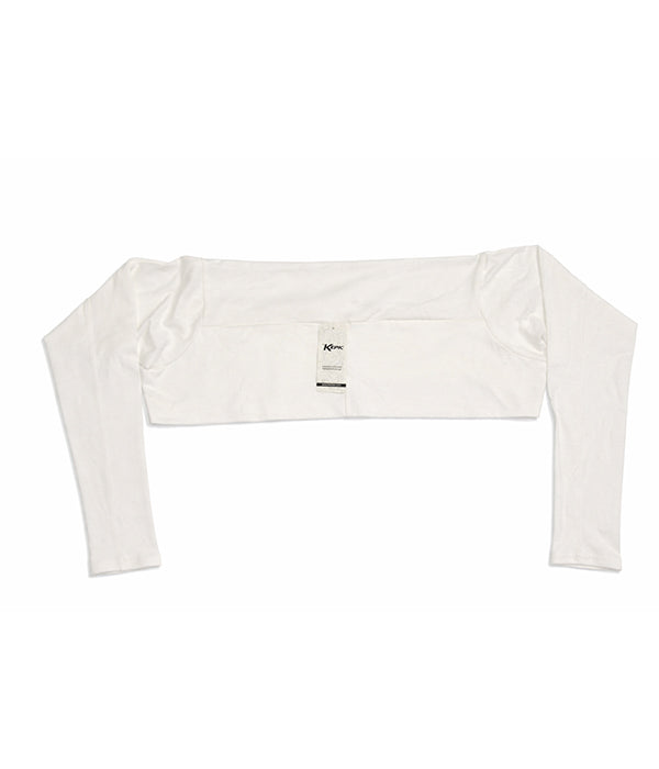 White sleeve extender with long sleeves on a white background.