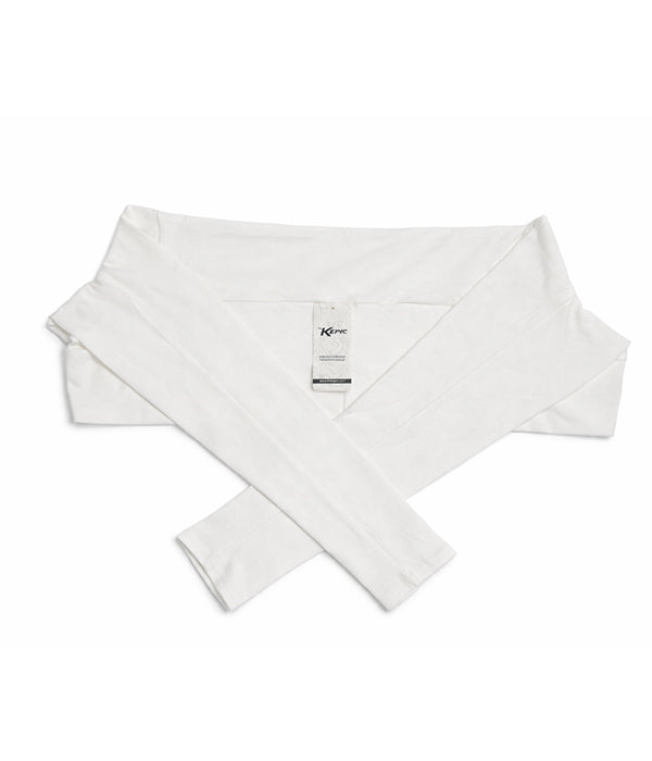 White sleeve extenders with a brand label on a white background. 