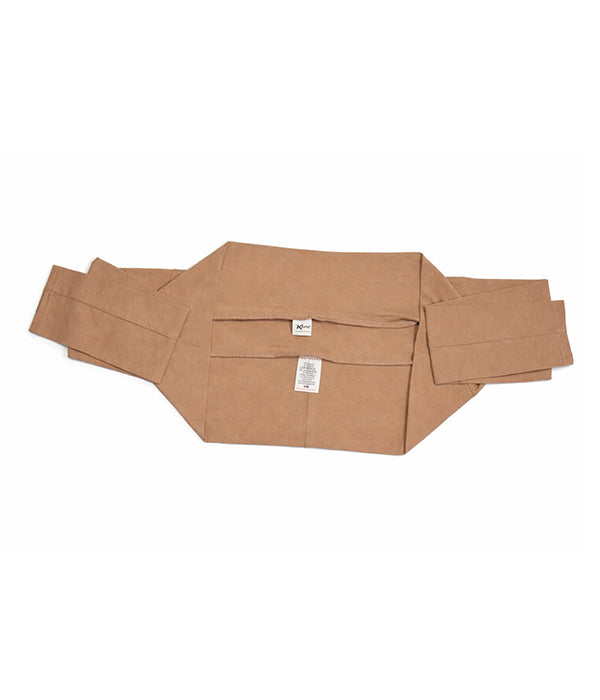 Beige women sleeve extender with two visible tags on a white background